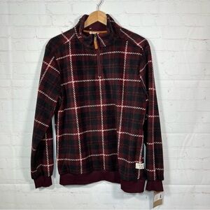 New Frye and Co. Oxblood Plaid 1/4 Zip Sweater Mens Size Medium Maroon Fleece